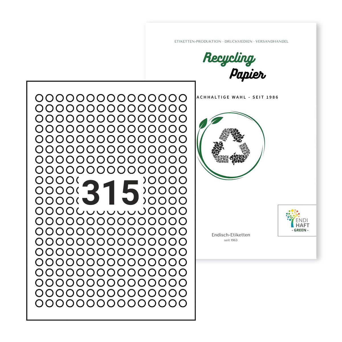 ENDI-HAFT Recycling Etiketten, 10 mm rund auf DIN A4 Bögen