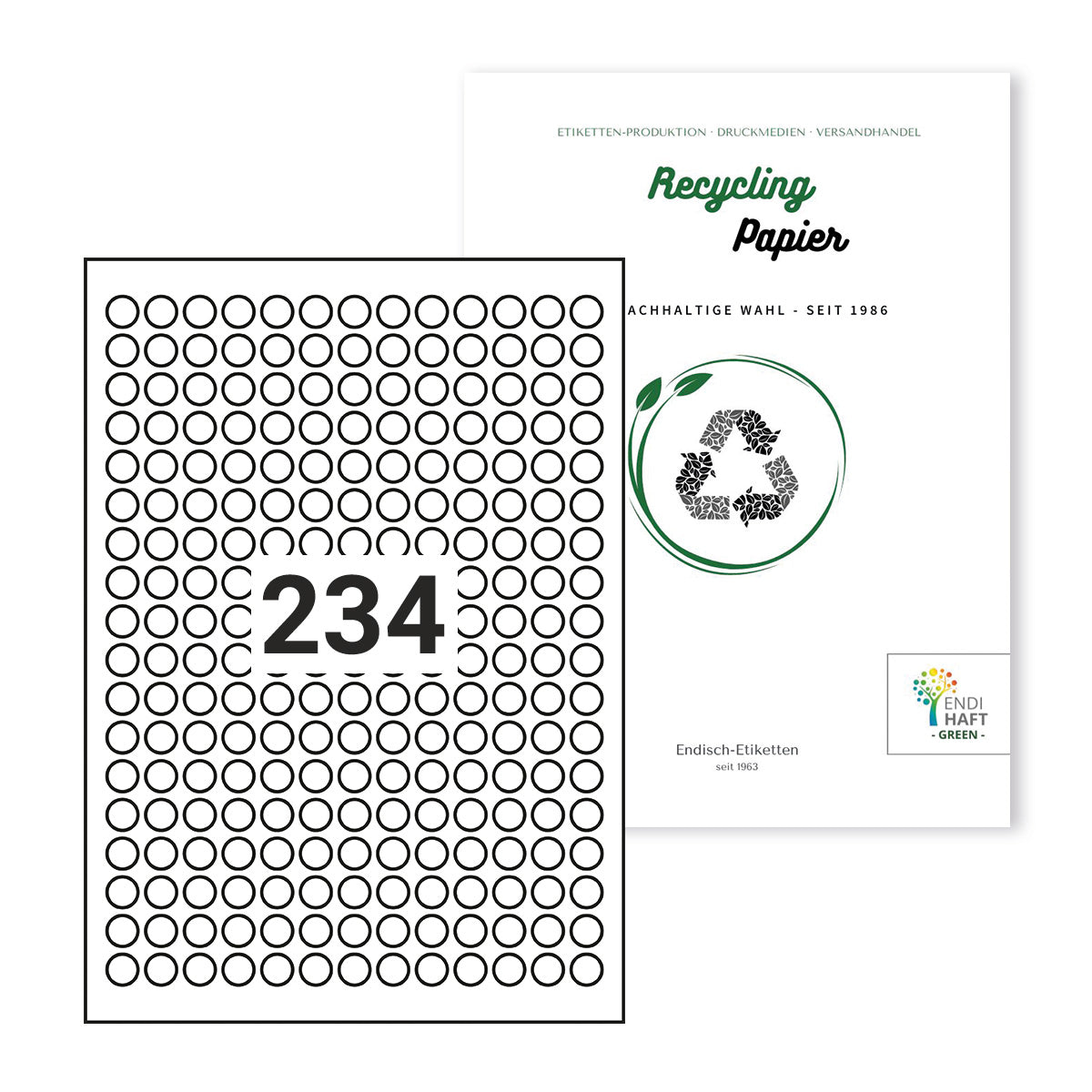 Recycling Etiketten, 12 mm rund auf DIN A4 Bögen