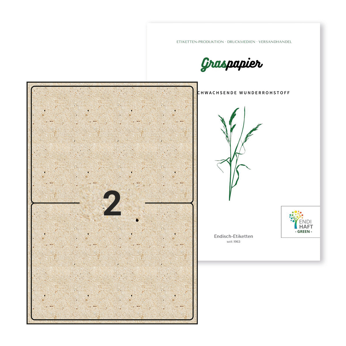 ENDI-HAFT Graspapier Etiketten, 199,6x143,5 mm auf DIN A4 Bögen