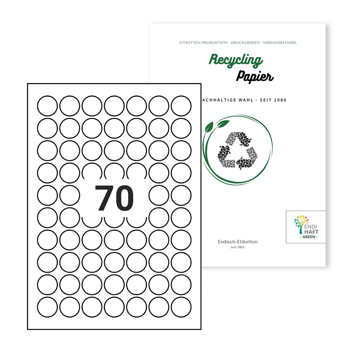 Recycling Etiketten, 24 mm rund auf DIN A4 Bögen