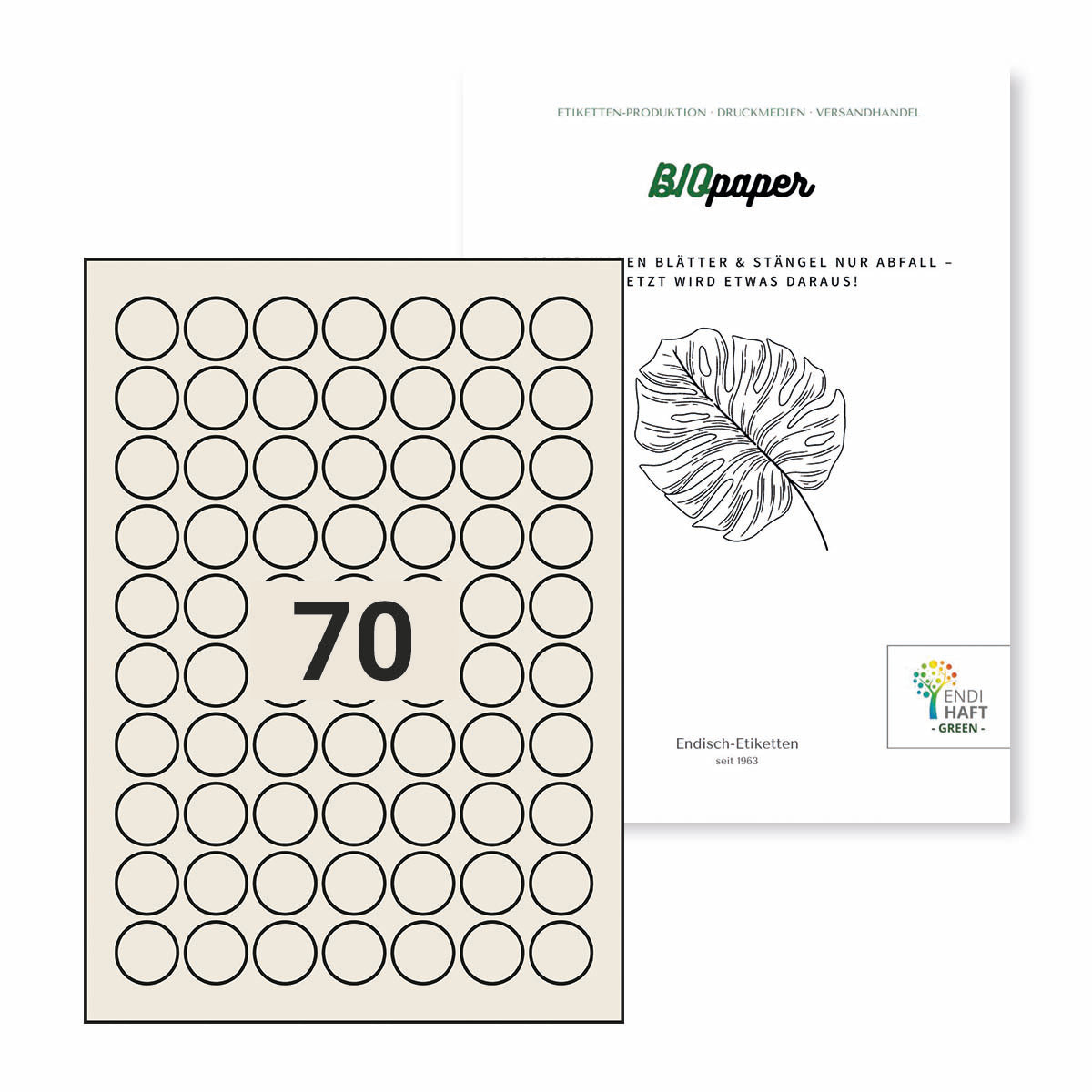 BIOpaper Natural, 24 mm rund, Sonderanfertigung, auf DIN A4 Bögen