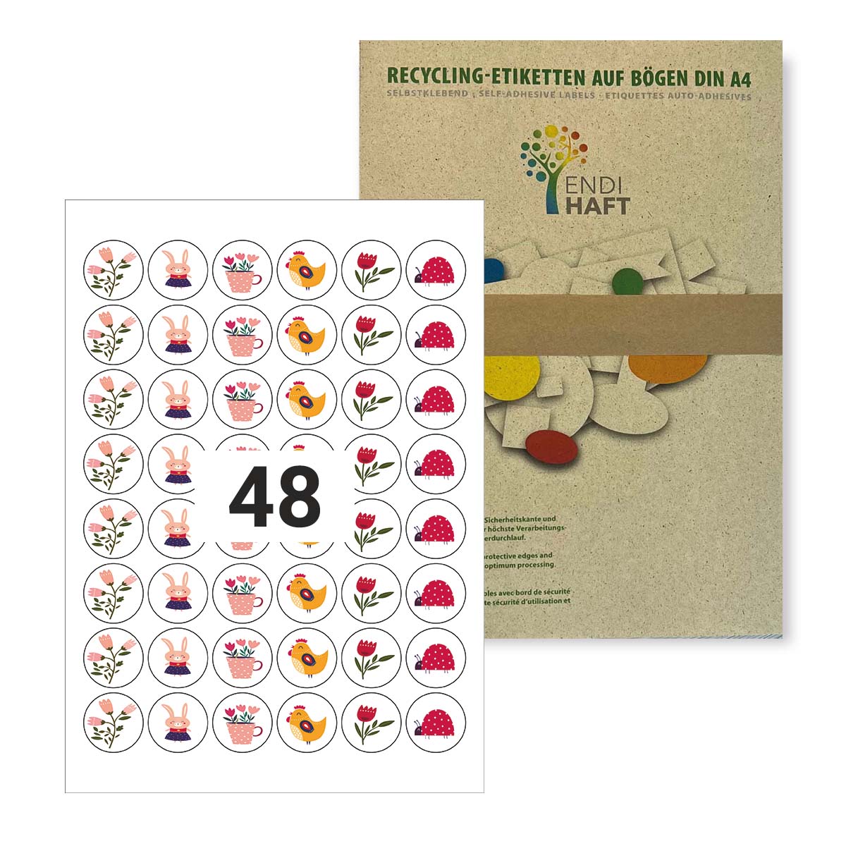 Bedruckte Etiketten für Ostern, 30 mm rund, 6 verschiedene Motive auf DIN A4 Bögen