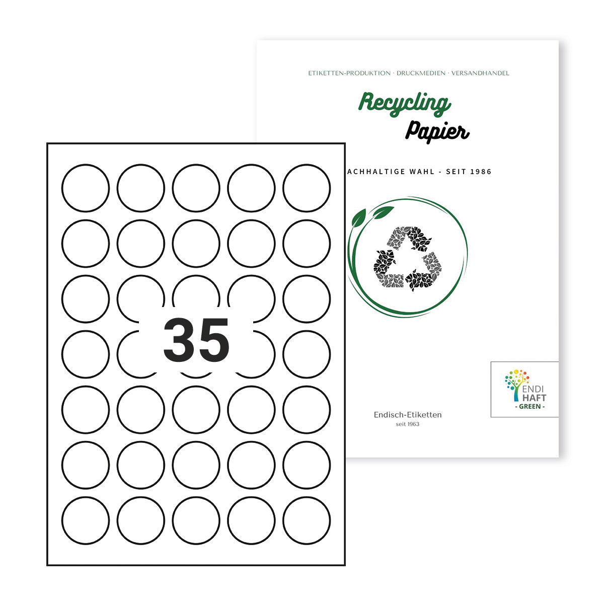 Recycling Etiketten, 33 mm rund auf DIN A4 Bögen
