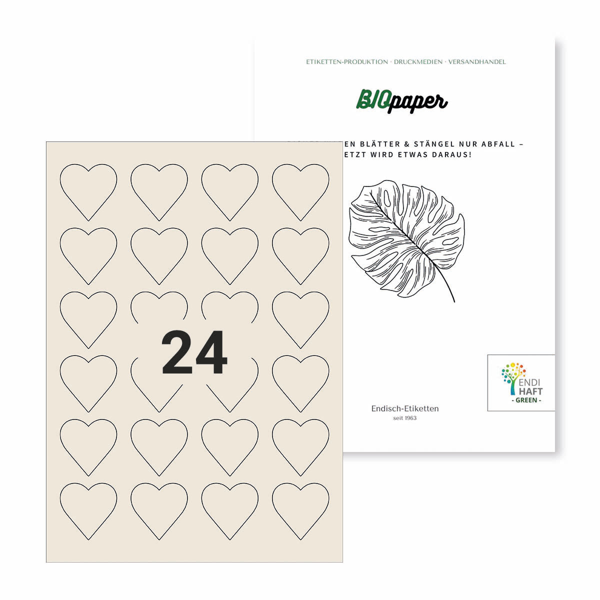 BIOpaper Natural, 40x40 mm Herzform auf DIN A4 Bögen