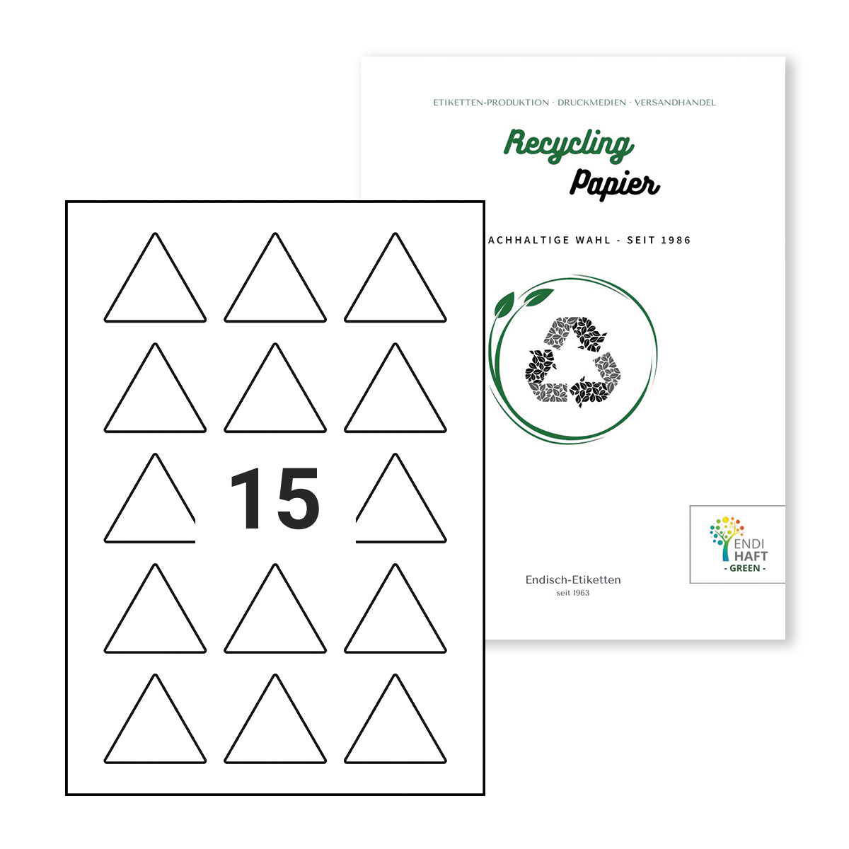 Recyclingetiketten 50 mm dreieckige Etiketten auf DIN A4 Bögen