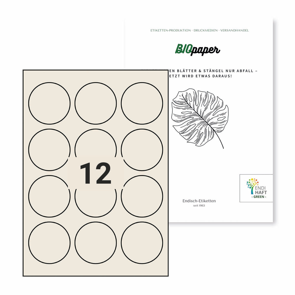 BIOpaper Natural, 60 mm rund auf DIN A4 Bögen