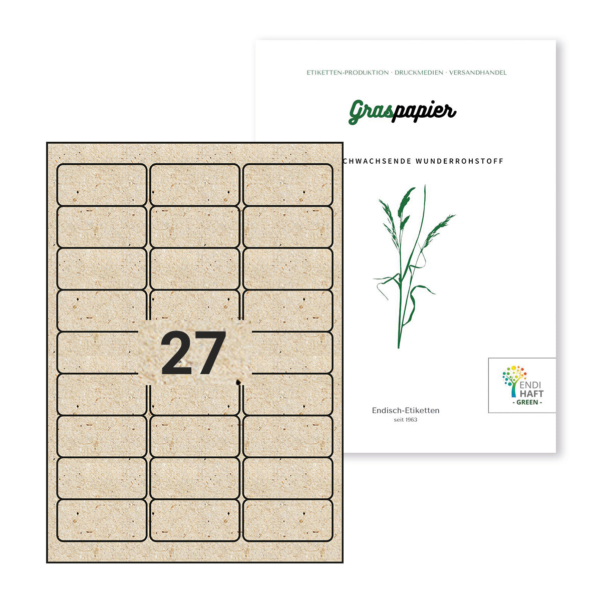 ENDI-HAFT Graspapier Etiketten, 63,5x29,67 mm auf DIN A4 Bögen