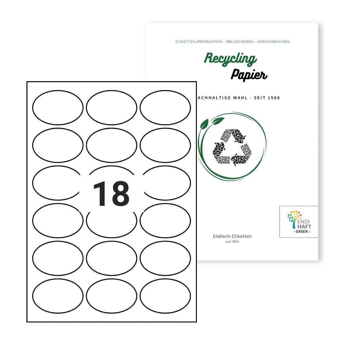 Recycling Etiketten, oval 63,5x42,3 mm auf DIN A4 Bögen