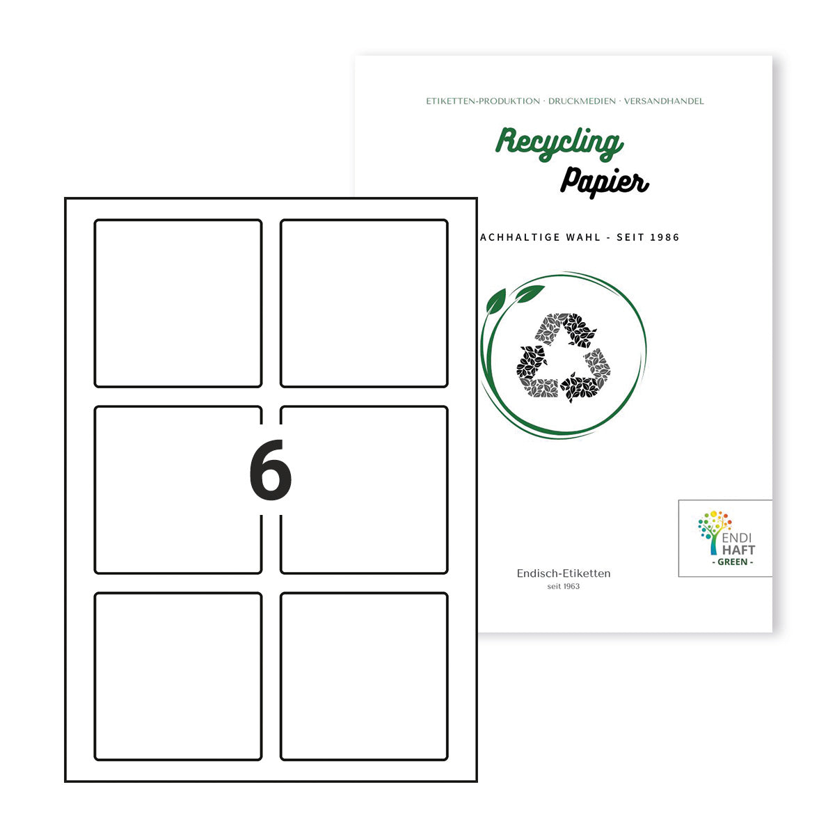 Recycling Etiketten, 85x85 mm auf DIN A4 Bögen