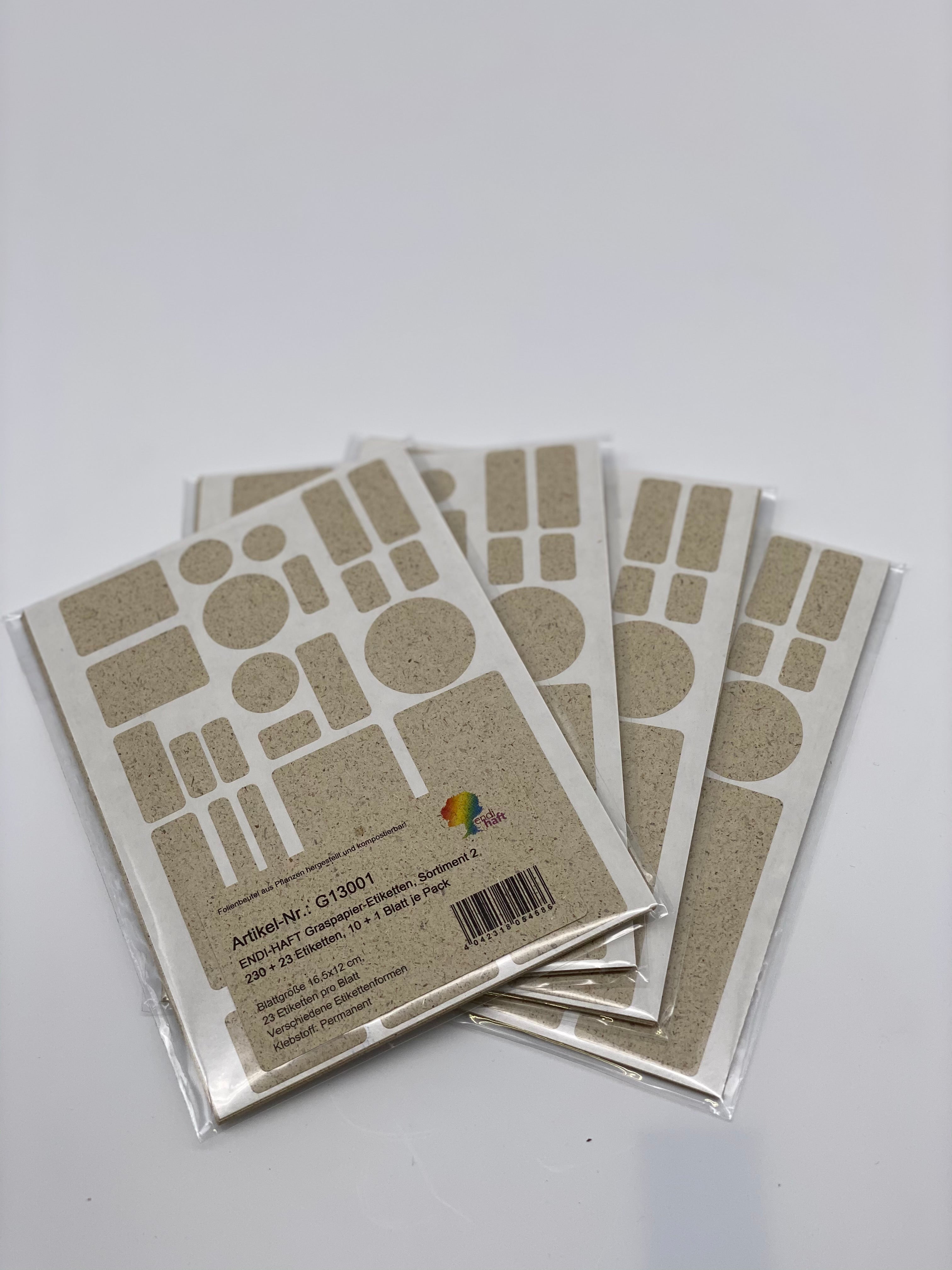 ENDI-HAFT Graspapier Etiketten, „Sortiment 2“ auf 165x120 mm Bögen