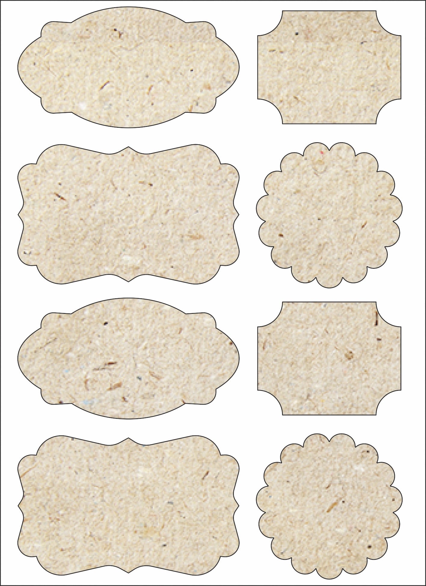 ENDI-HAFT Graspapier Etiketten, unser „Sortiment“ auf 165x120 mm Bögen