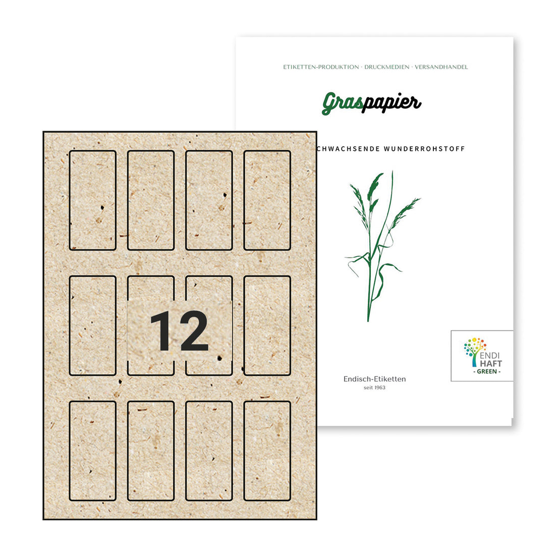 ENDI-HAFT Graspapier Etiketten, 39x76 mm auf DIN A4 Bögen