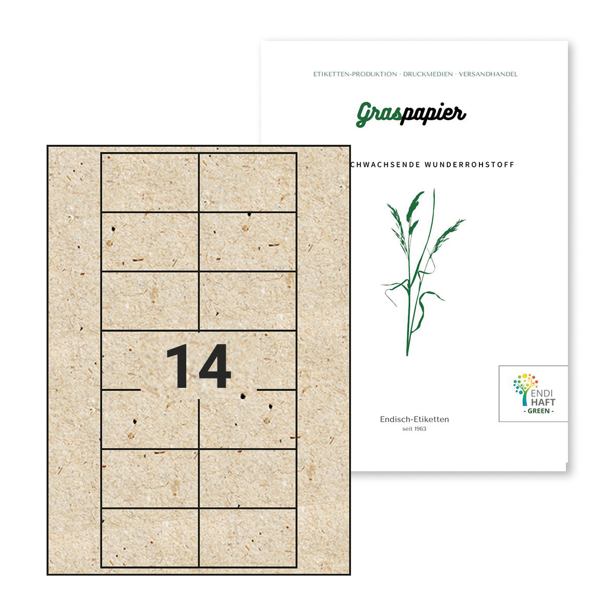 ENDI-HAFT Graspapier Etiketten, 68x41 mm auf DIN A4 Bögen