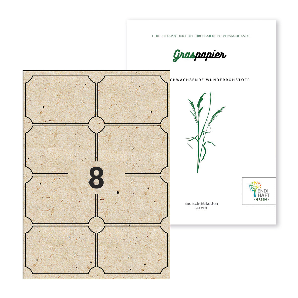 ENDI-HAFT Graspapier Etiketten, 99,1x67,7 mm Plakette auf DIN A4 Bögen