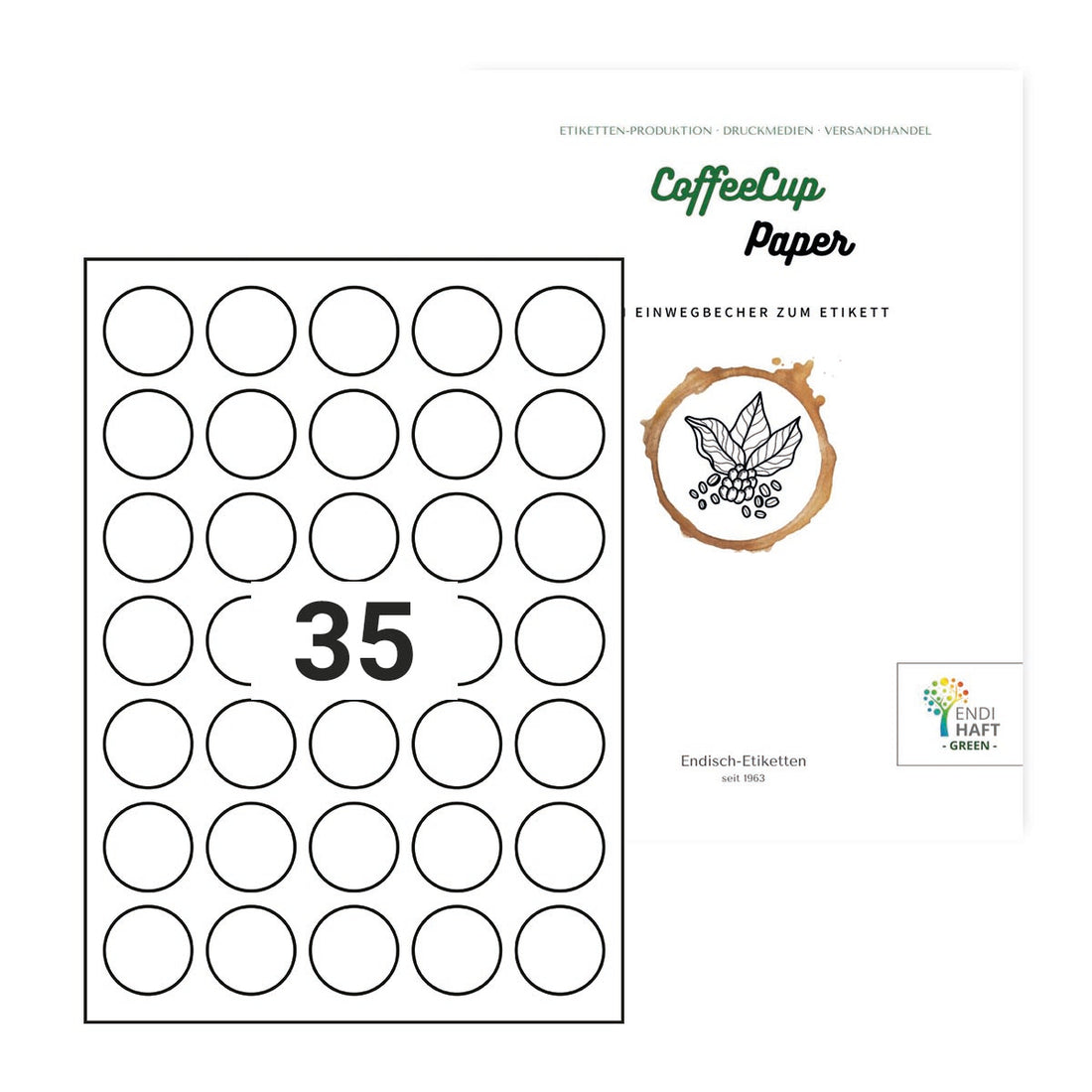 CoffeeCup Paper, 34 mm rund auf DIN A4 Bögen
