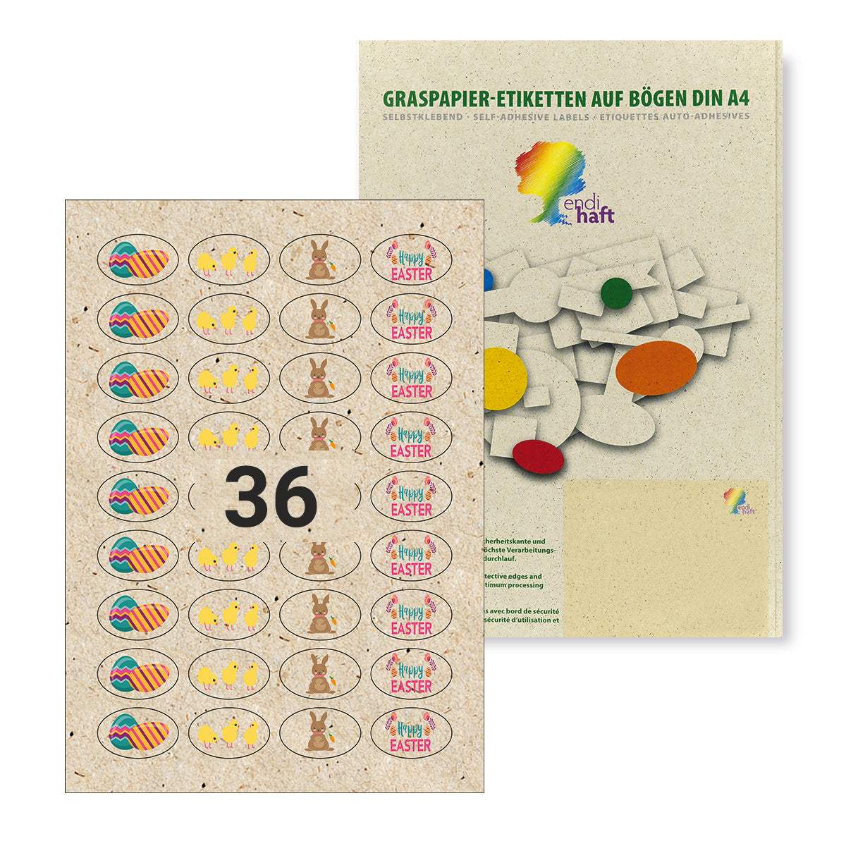 Bedruckte Etiketten für Ostern, 40,6 x 25,4 mm oval, 4 verschiedene Motive auf DIN A4 Bögen, 5 Blatt