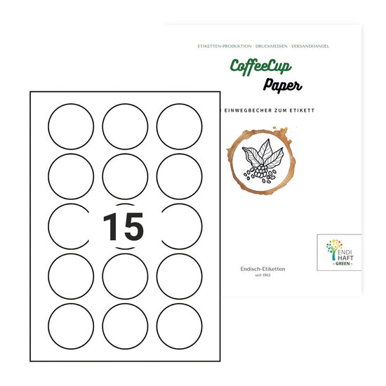 CoffeeCup Paper, 50 mm rund mit 15 Nutzen auf DIN A4 Bögen