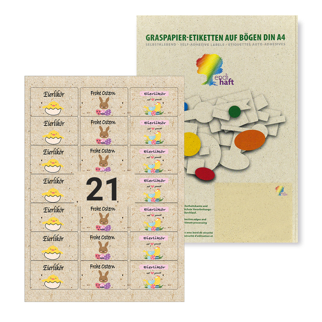 Bedruckte Etiketten für Ostern, 63,5x38,1 mm, 3 verschiedene Motive auf DIN A4 Bögen